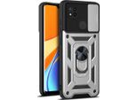 Xiaomi Poco C3 Custodia Con Anello Magnetico Girevole A 360° Supporto Per Fotocamera Slide Protection Custodia Protettiva In Silicone Tpu Bumper Per Xiaomi Poco C3 Argento