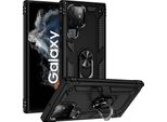 Custodia Per Samsung Galaxy S22 Ultra 5G A Doppio Strato Robusta, Protezione Militare Con Supporto Ad Anello E Supporto Nero