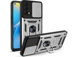 Oppo A74 4G Custodia Con Anello Magnetico Girevole A 360° Supporto Per Fotocamera Slide Protection Custodia Protettiva In Silicone Tpu Bumper Per Oppo A74 4G Silver