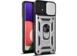Galaxy A22 5G Custodia Con Anello Magnetico Girevole A 360° Supporto Per Fotocamera Scivolare Protezione Tpu Bumper Silicone Custodia Protettiva Per Samsung Galaxy A22 5G Argento