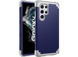 Custodia Per Samsung Galaxy S23 Ultra Hybrid 3In1 Pc E Tpu Antiurto, Custodia Resistente Blu Scuro