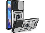 Oppo A16 Custodia Con Anello Magnetico Girevole A 360° Supporto Per Fotocamera Slide Protection Tpu Bumper Silicone Custodia Protettiva Per Oppo A16 Argento