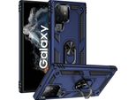 Custodia Per Samsung Galaxy S22 Ultra 5G A Doppio Strato Robusta, Protezione Militare Con Supporto Ad Anello E Supporto Blu