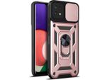 Galaxy A22 5G Custodia Con Anello Magnetico Girevole A 360° Supporto Per Fotocamera Slide Protection Custodia Protettiva In Silicone Tpu Bumper Per Samsung Galaxy A22 5G Rosa