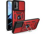 Xiaomi Poco M3 Custodia Con Anello Magnetico Girevole A 360° Supporto Per Fotocamera Slide Protection Tpu Bumper Silicone Protective Case Per Xiaomi Poco M3 Red