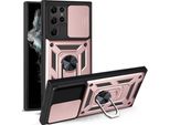 Galaxy S22 Ultra 5G Custodia Con Anello, Supporto, Protezione Fotocamera, Paraurti In Tpu, Custodia In Silicone Per Samsung Galaxy S22 Ultra 5G Rosa