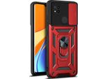 Xiaomi Poco C3 Custodia Con Anello Magnetico Girevole A 360° Supporto Per Fotocamera Slide Protection Tpu Bumper Silicone Custodia Protettiva Per Xiaomi Poco C3 Rosso