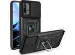 Xiaomi Poco M3 Custodia Con Anello Magnetico Girevole A 360° Supporto Per Fotocamera Slide Protection Custodia Protettiva In Silicone Tpu Bumper Per Xiaomi Poco M3 Nero