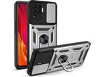 Oppo A94 4G Custodia Con Anello Magnetico Girevole A 360° Supporto Per Fotocamera Slide Protection Custodia Protettiva In Silicone Tpu Bumper Per Oppo A94 4G Argento