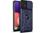 Galaxy A22 5G Custodia Con Anello Magnetico Girevole A 360° Supporto Per Fotocamera Scivolare Protezione Tpu Bumper Silicone Custodia Protettiva Per Samsung Galaxy A22 5G Blu