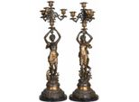 Casa Padrino Set Di Candelieri Liberty Color Bronzo/Nero 23 X 20 X H. 69 Cm - Eleganti Candelieri In Bronzo Con Base In Marmo - Accessori Decorativi Barocchi E Liberty