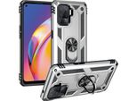 Custodia Per Oppo A94 4G/Reno5 F/F19 Pro/Reno5 Lite A Doppio Strato Robusta, Protezione Militare Con Supporto Ad Anello E Supporto Argento