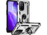 Custodia Per Oppo F19 Pro+ 5G/A94 5G/A95 5G / Reno5 Z A Doppio Strato Robusta, Protezione Militare Con Supporto Ad Anello E Stand Argento