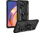 Custodia Per Oppo A94 4G/Reno5 F/F19 Pro/Reno5 Lite Custodia Robusta A Doppio Strato, Protezione Militare Con Supporto Ad Anello E Supporto Nero