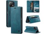 Xiaomi Mi 11 Lite Case, Retro Custodia In Finto Cuoio, Stand E Custodia Protettiva Per Xiaomi Mi 11 Lite Blu