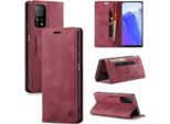 Xiaomi Mi 10T / Mi 10T Pro Wallet Case, Retropoliuretanoleather Case Stand Protective Cover Per Xiaomi Mi 10T / Mi 10T Pro Red