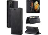 Samsung Galaxy S21 Ultra 5G Case, Retro Custodia In Finto Cuoio, Stand E Custodia Protettiva Per Samsung Galaxy S21 Ultra 5G Nero
