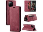 Xiaomi Mi 11 Case, Retro Custodia In Finto Cuoio, Stand E Custodia Protettiva Per Xiaomi Mi 11 Rosso