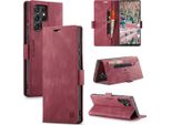 Galaxy S22 Ultra 5G Case, Retro Custodia In Finto Cuoio, Stand E Custodia Protettiva Per Samsung Galaxy S22 Ultra 5G Rosso