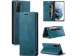 Samsung Galaxy S21 5G Case, Retro Custodia In Finto Cuoio, Stand E Custodia Protettiva Per Samsung Galaxy S21 5G Blu