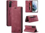 Samsung Galaxy S21 5G Case, Retro Custodia In Finto Cuoio, Stand E Custodia Protettiva Per Samsung Galaxy S21 5G Rosso
