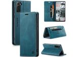 Samsung Galaxy S21 Fe 5G Case, Retro Custodia In Finto Cuoio, Stand E Custodia Protettiva Per Samsung Galaxy S21 Fe 5G Blu