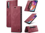 Galaxy A70S Custodia A Portafoglio, Custodia Retrò In Finto Cuoio Stand Copertura Protettiva Per Samsung Galaxy A70 / A70S Rosso