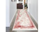 Tappeto Orientale In Lana - Effetto Sbiadito - Rosso Dimensioni - 80 X 300 Cm