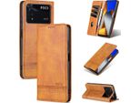 Xiaomi Poco X4 Pro 5G Custodia In Pelle, Flip Cover Wallet Case Chiusura Magnetica Stand Custodia Protettiva Per Xiaomi Poco X4 Pro 5G Marrone