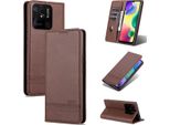 Xiaomi Redmi 10C Custodia In Pelle, Flip Cover Wallet Case Chiusura Magnetica Stand Custodia Protettiva Per Xiaomi Redmi 10C Caffè