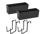 2 Pezzi Fioriera Cassetta Per Balcone Cassetta Per Ringhiera Vaso Per Balcone Portaoggetti In Metallo Rattan Nero 56 X15X19 Cm Fioriera