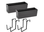 2 Pezzi Fioriera Cassetta Per Balcone Cassetta Per Ringhiera Vaso Per Balcone Portaoggetti In Metallo Grafite Rattan 56 X15X19 Cm Fioriera