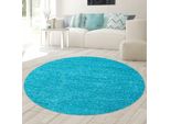 Tappeto In Vaporoso Shaggy Turchese - 160 Cm Rotondo