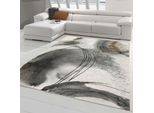Tappeto Moderno Astratto Da Salotto Con Forme Circolari In Grigio Crema Dimensioni - 160X230 Cm