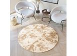 Tappeto Rotondo A Pelo Corto Soggiorno Camera Da Letto Beige Colorato Moderno Astratto Design Screziato 130 X 130 Cm