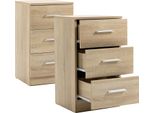 Set Di 2 Comodini In Truciolato, Comodino Con 3 Cassetti Per Camera Da Letto/Soggiorno, 37*35*65 Cm