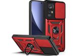 Xiaomi 12 Custodia Con Anello Supporto Supporto Scivolare Fotocamera Protezione Tpu Pc Custodia Protettiva Per Xiaomi 12 / Xiaomi 12X Rosso