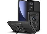Xiaomi 12 Custodia Con Anello Supporto Supporto Scivolare Fotocamera Protezione Tpu Pc Custodia Protettiva Per Xiaomi 12 / Xiaomi 12X Nero