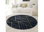 Tappeto Moderno Di Design Motivo Geometrico In Oro Nero Dimensioni - 200 Cm Rotondo