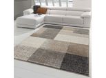 Tappeto Da Salotto Moderno Con Motivo Quadrato Grigio Beige Dimensioni - 120X160 Cm