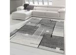 Tappeto Da Salotto Moderno Con Quadrati Astratti Nero Grigio Dimensioni - 120X160 Cm
