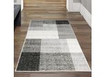 Tappeto Da Salotto Moderno Con Motivo Quadrato Grigio Crema Dimensioni - 80X140 Cm