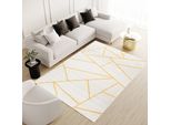 Tappeto Soggiorno Camera Da Letto A Pelo Corto Moderno Screziato Design Vintage Giallo Crema ÖKotex 80 X 150 Cm