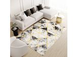 Tappeto Soggiorno Camera Da Letto A Pelo Corto Moderno Screziato Design Vintage Grigio Giallo ÖKotex 80 X 150 Cm