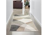 Tappeto Moderno Astratto A Quadri A Onde In Beige Antracite Dimensioni - 80X140 Cm