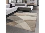 Tappeto Moderno Astratto A Quadri A Onde In Beige Antracite Dimensioni - 200X280 Cm