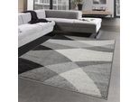 Tappeto Moderno Astratto A Quadri A Onde In Crema Antracite Dimensioni - 140X200 Cm