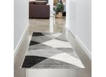 Tappeto Moderno Astratto A Quadri A Onde In Crema Antracite Dimensioni - 80X140 Cm
