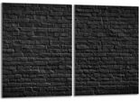 Set Di Piastre Di Copertura Per Piano Cottura 2X40X52 Cm In Ceramica Con Alzatina In Vetro, Nero Mattone