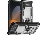 Custodia Per Samsung Galaxy Z Flip 4 5G Robusta A Doppio Strato, Protezione Militare Con Supporto Ad Anello E Supporto Argento